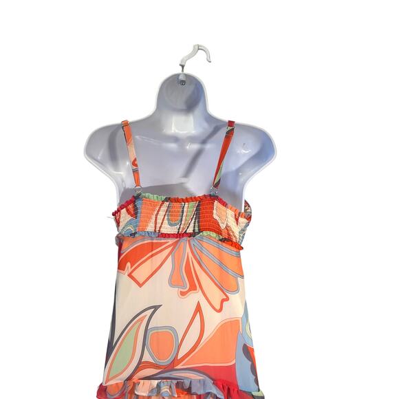 Alexis Maxi Dress Mixed Print Peach Floral Sleeveless Tiered Ruffles Boho XS - Picture 13 of 16